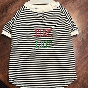 Tails & Noses Everyday Black White Striped Dog Christmas Shirt Naughty List- Lge